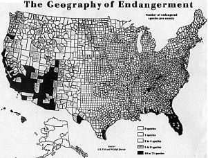 USA Endangered species map