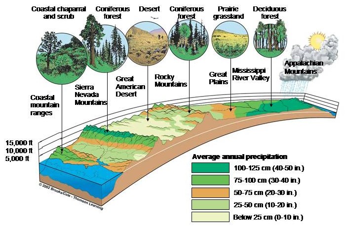 biomes along a transect of the central  USA's 40th N. parallel 