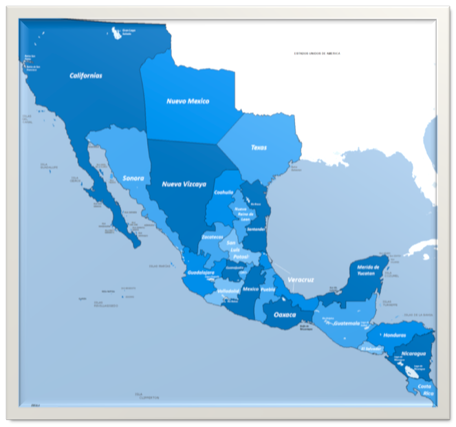 Map of Mexico's states freed from Spain
