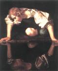 CARAVAGGIO  (b. 1573, Caravaggio, d. 1610, Porto Ercole)   Narcissus  1598-99  Oil on canvas, 110 x 92 cm  Galleria Nazionale d'Arte Antica, Rome   The attribution of this painting to Caravaggio has been discussed at length and it is still questioned by s
